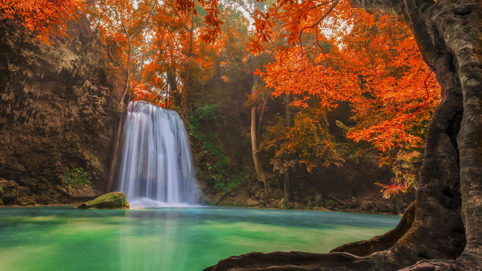 Waterfall, 5k, 4k wallpaper, Thailand, travel, tourism, River, autumn (horizontal)