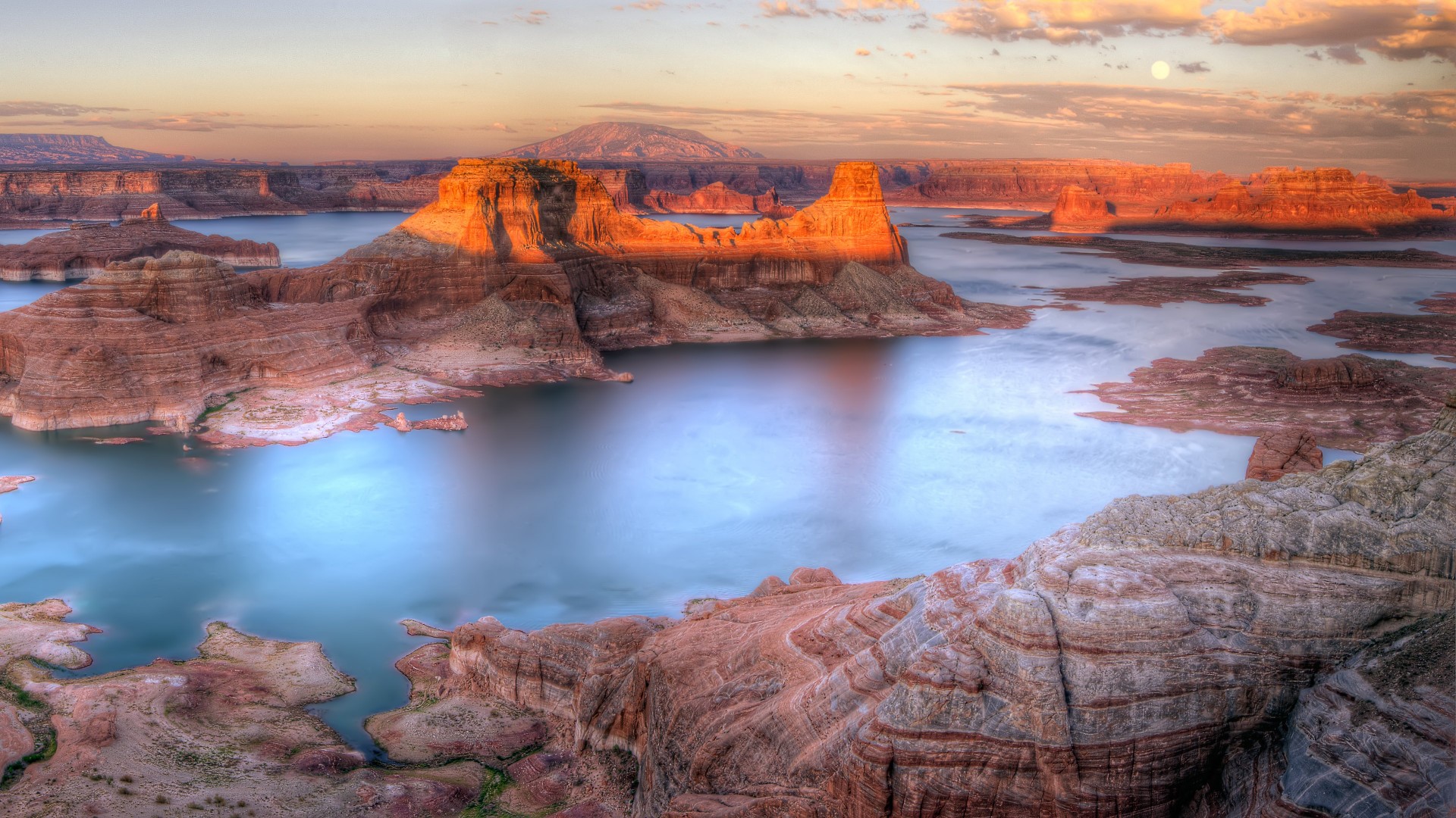 Lake, 4k, HD wallpaper, Sunset, Powell, Alstrom Point (horizontal)