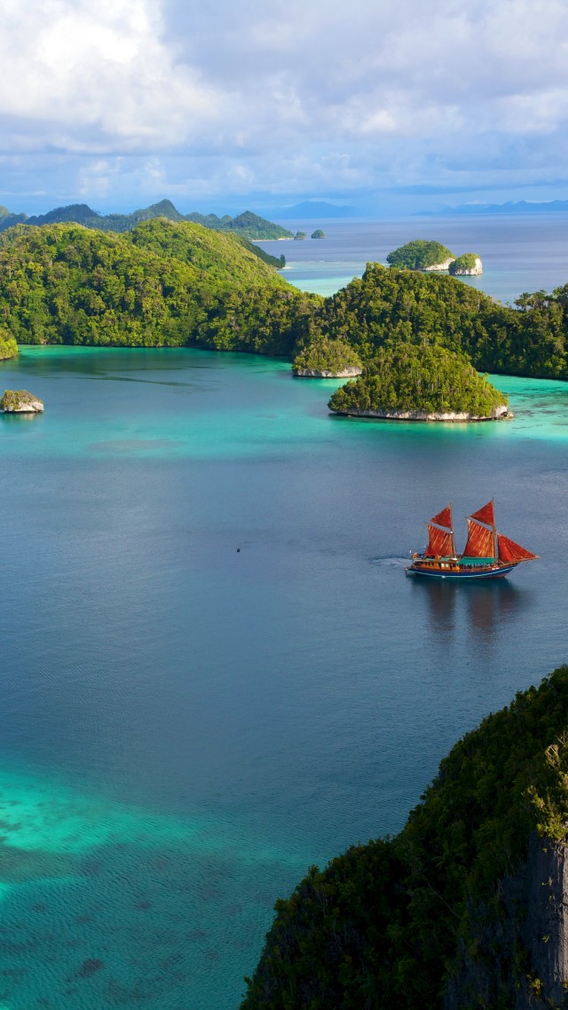 Danau Toba, 4k, HD wallpaper, Indonesia, sailing ship, rocks, sea, ocean, lake, water, sea, clouds, nature (vertical)