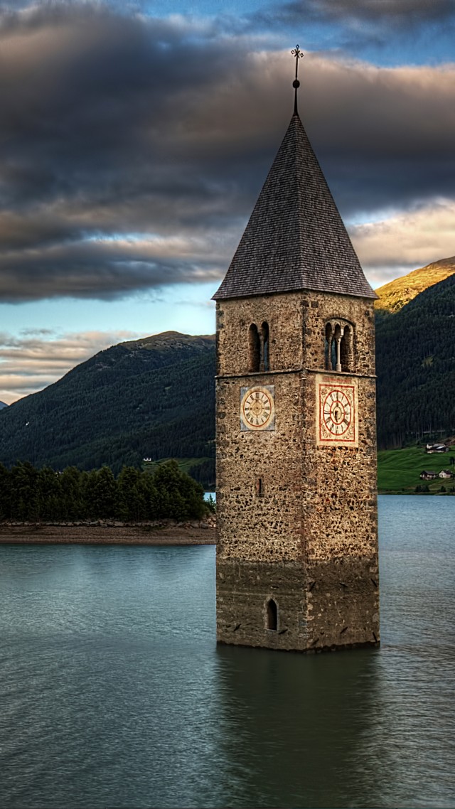 Lake Resia, Italy, Europe, mountain, nature, 4k (vertical)