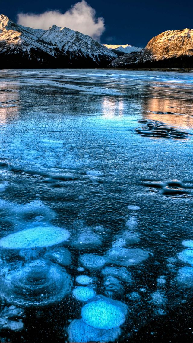 Abraham Lake, Canada, mountain, ice, 4k (vertical)