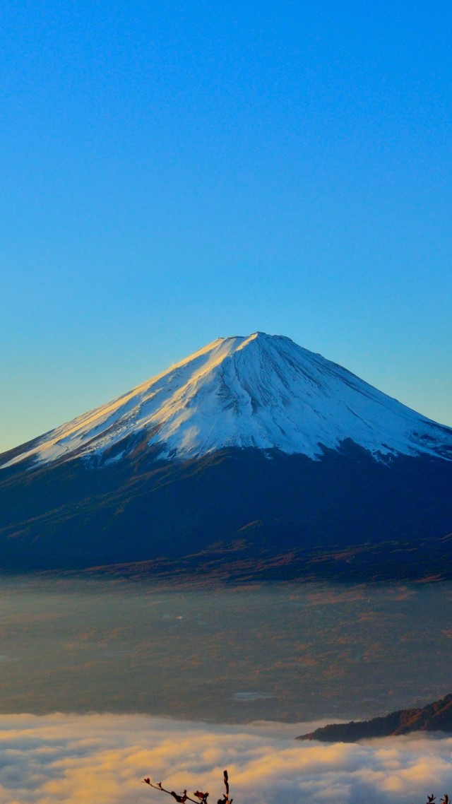 volcano, Fuji, Japan, mountains, fog, 4k (vertical)