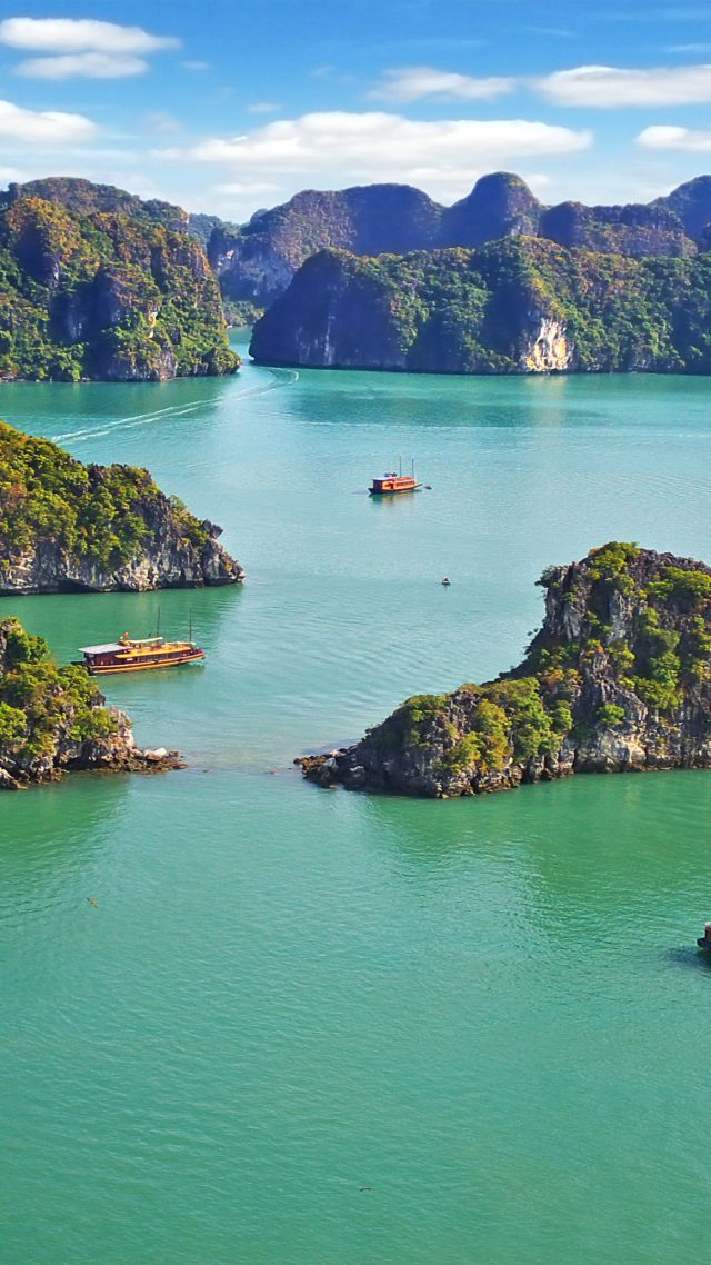 Ha Long Bay, Vietnam, mountains, sea, 8k (vertical)