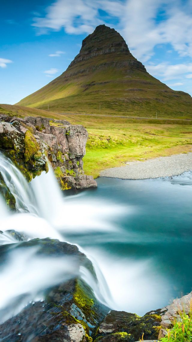 Reykjavik, Iceland, waterfall, river, mountain, 4k (vertical)