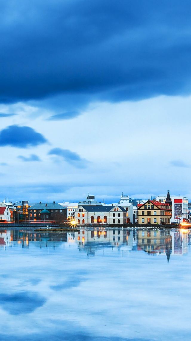 Reykjavik, Iceland, river, sky, 4k (vertical)