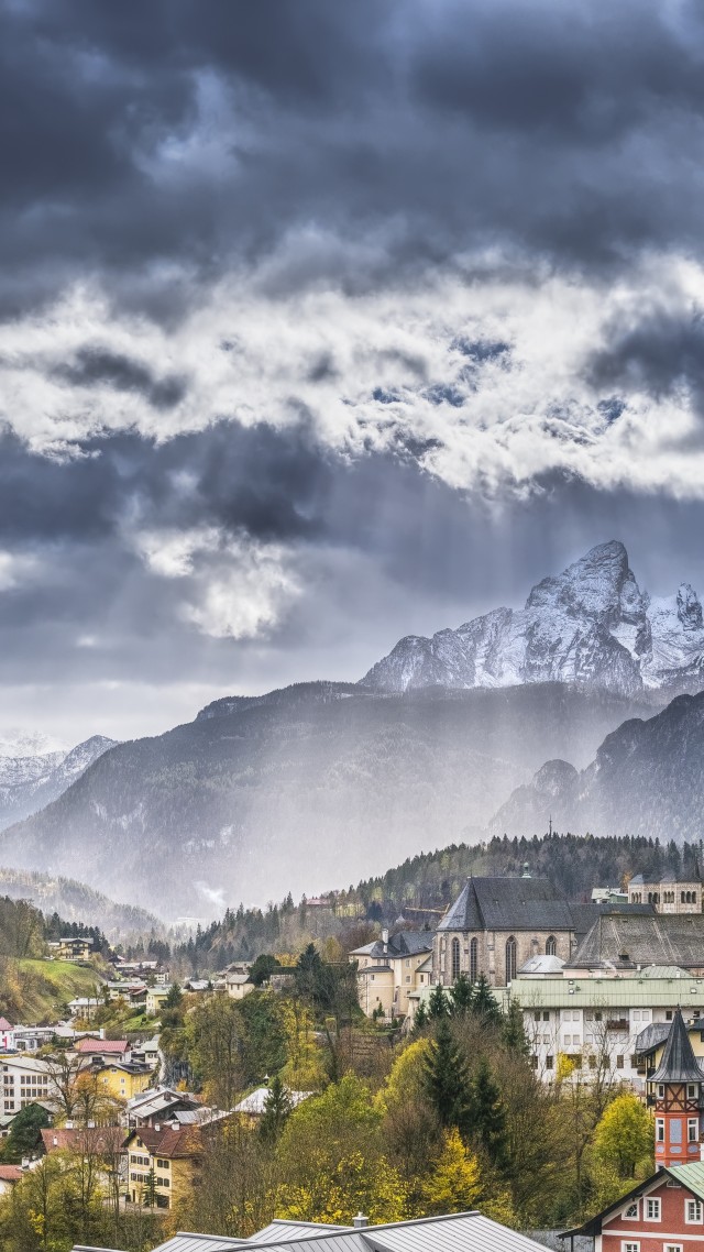 Alps, Switzerland, Europe, mountains, trees, sky, clouds, 8k (vertical)