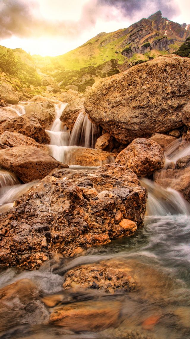 Waterfall, Alpine, 4K (vertical)