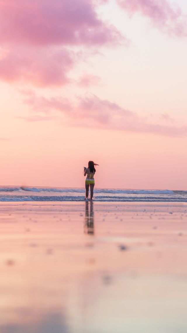 Turquoise, beach, girl, 4K (vertical)