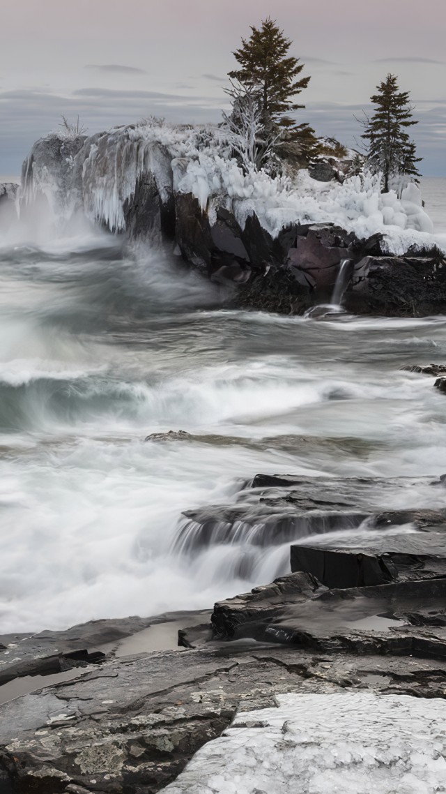 Lake Superior, Thunder Bay, Ontario, Canada, winter, 4K (vertical)