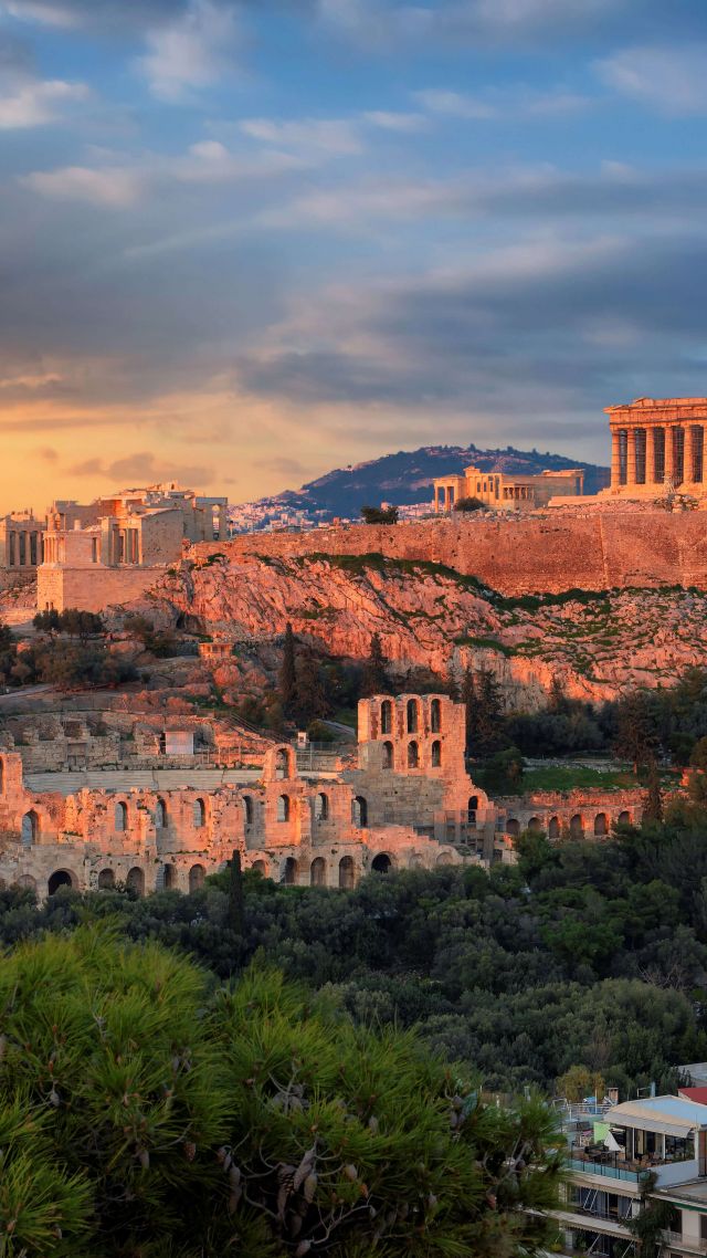 Acropolis, Athens, Greece, sky, clouds, 5K (vertical)