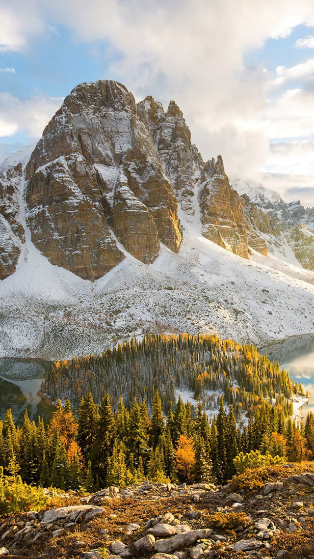 Mount Assiniboine Provincial Park, British Columbia, Canada, sky, mountains, clouds, 4K (vertical)