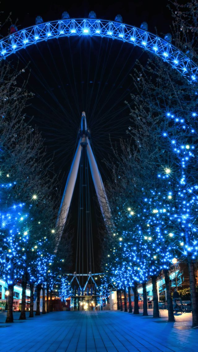 London Eye, England, Travel. Tourism, Night (vertical)