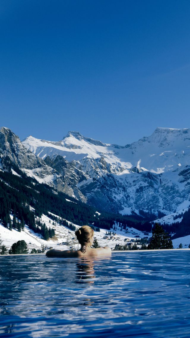 Cambrian hotel, 5k, 4k wallpaper, Switzerland, Infinity pool, pool, travel, tourism (vertical)