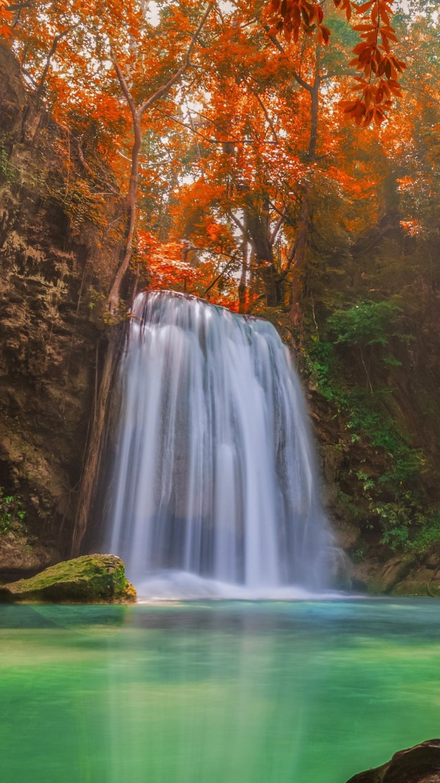 Waterfall, 5k, 4k wallpaper, Thailand, travel, tourism, River, autumn (vertical)