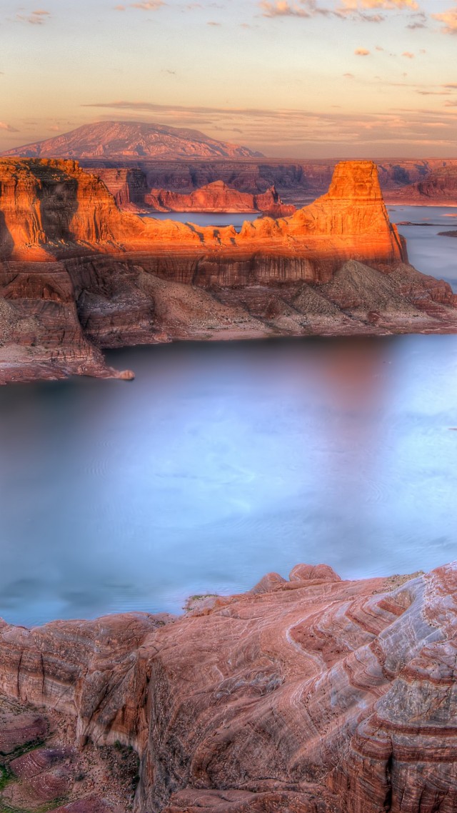 Lake, 4k, HD wallpaper, Sunset, Powell, Alstrom Point (vertical)